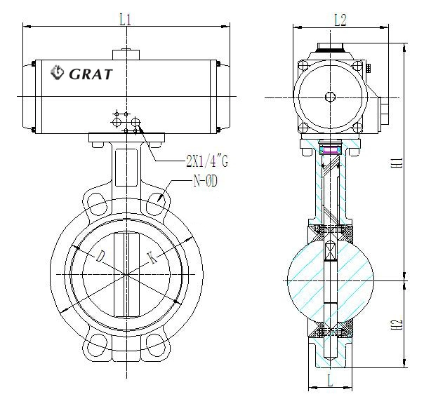 Pneumatische besturing WCB Butterfly Valve DN15 - DN600 0