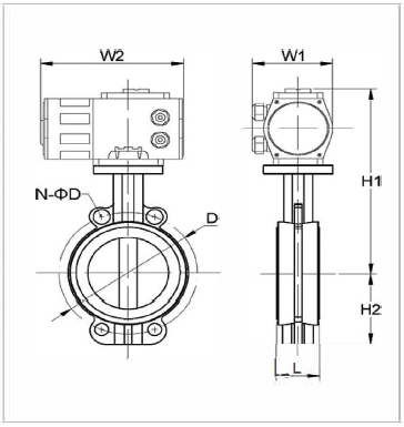 Zwak gesloten explosiebestendige elektrische actuator waferverbinding vlinderklep 1