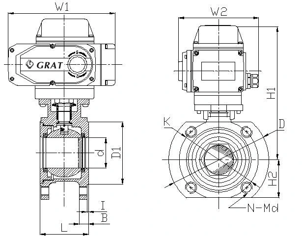 WCB-flensverbinding Hoogtemperatuur Elektrische kogelklep van kort type 1