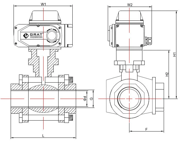 3 Way Multi Control roestvrijstalen kogelklep met elektrische gemotoriseerde actuator 1