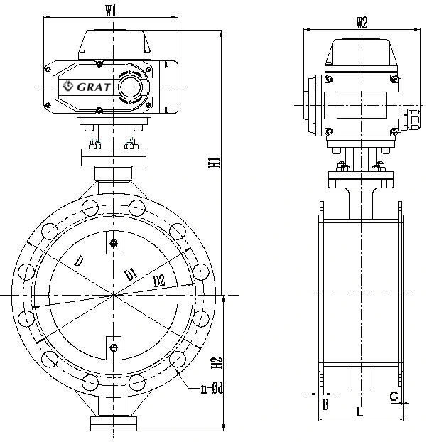 Gas-laagbelasting Elektrisch aangedreven vlinderklep DIN Standard Single Eccentric Sealing 1